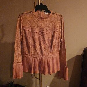 Fringed Lace Tunic Top in Rust Brown